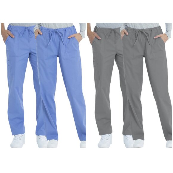 2 Medical Uniform Unisex Scrub Pants in Blue and Gray, Large - Picture 2 of 12